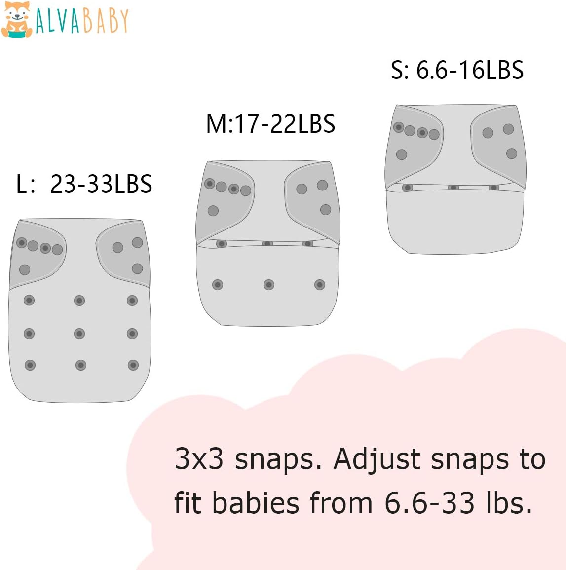ALVABABY Baby Cloth Diapers 6 Pack + 12 Inserts One Size Adjustable Washable Reusable for Baby Girls and Boys 6BM102 - Image 4